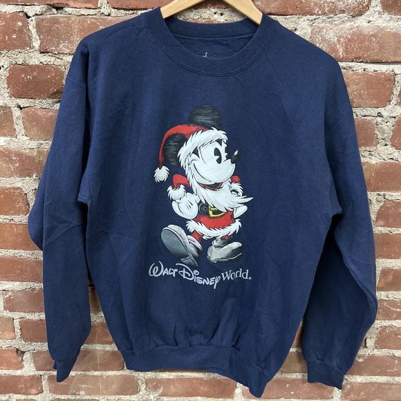 Disney Other - Mickey Mouse Santa Sweatshirt Walt Disney World Adult Medium Blue T29